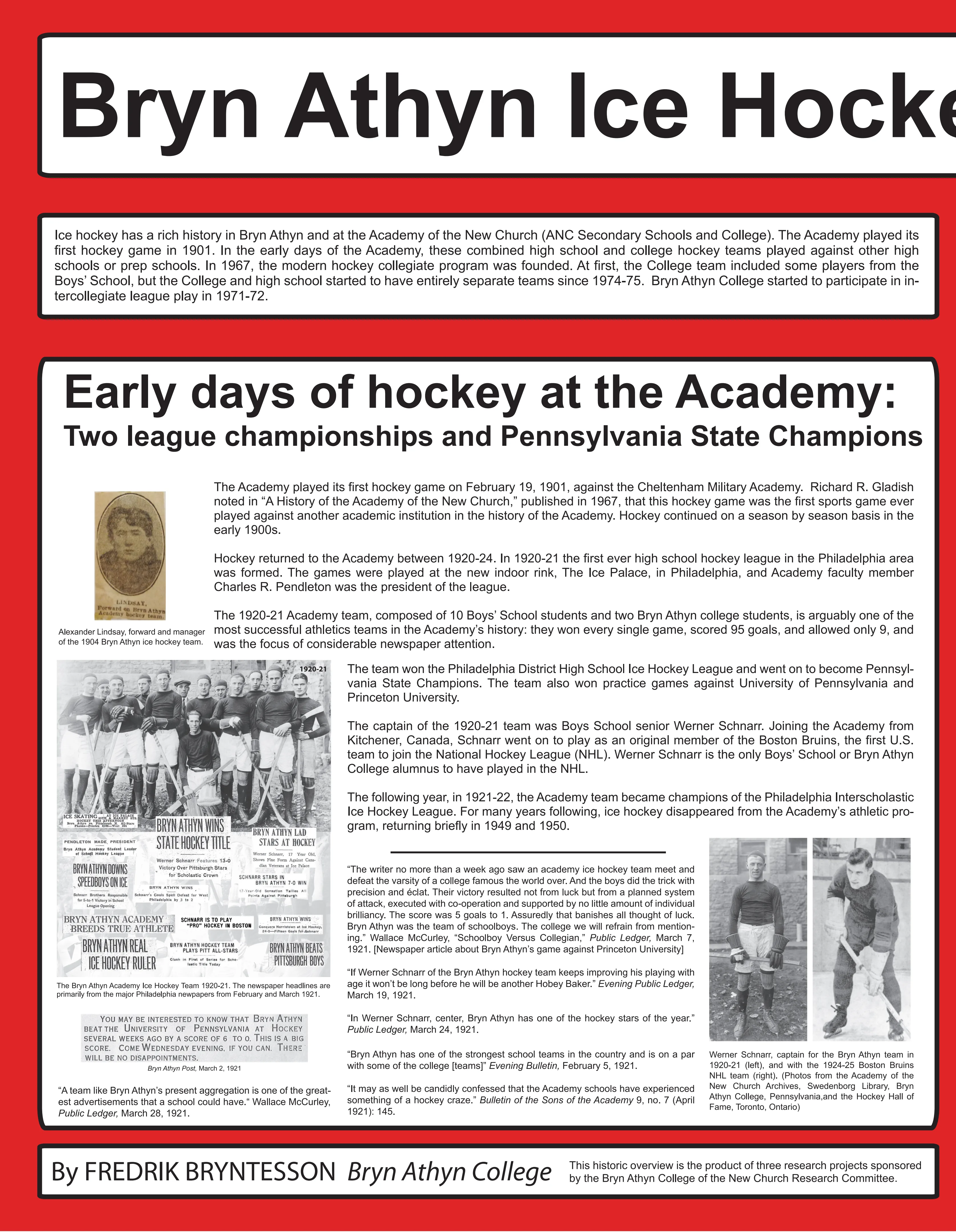 Bryn Athyn Ice Hockey History 1901–2025 — part 1 of 5