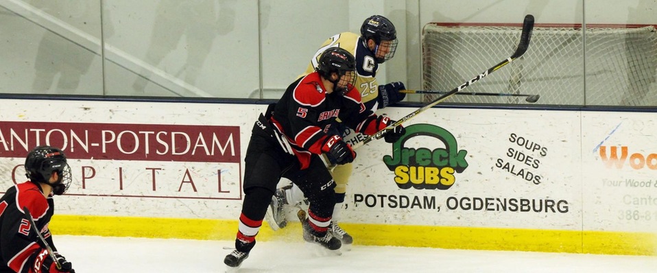 Johnson, Chalmers lead men's ice hockey to 2-1 win at SUNY Canton